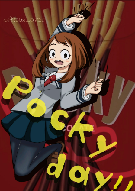 ポッキーday！　麗日お茶子でポッキーコラボ絵
