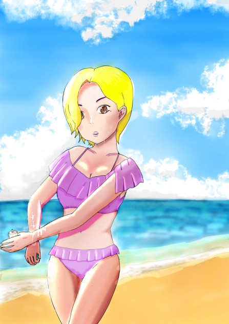 浜辺に美女