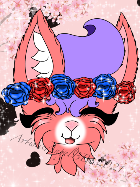 Portrait Of A Pink Bunny With Flower Cro