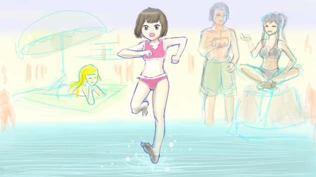 海ではしゃぐ