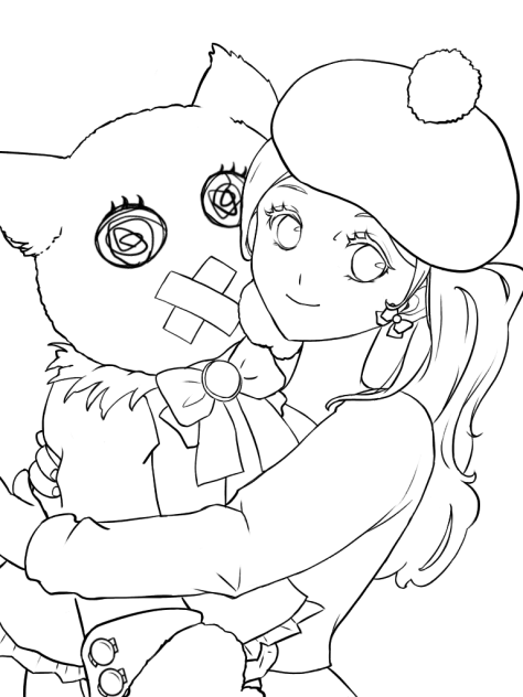 週末の落書き 20 女の子に捕まったぬいぐるみ 線画