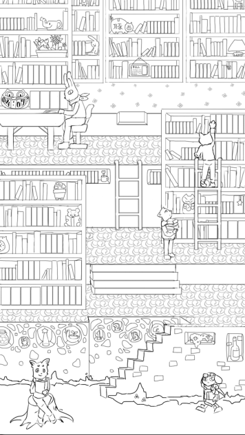 線画【図書館】柄あり