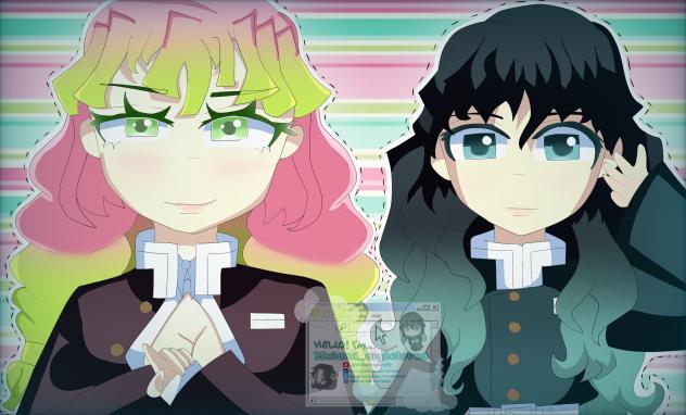 Muichiro and Mitsuri posing🩷💚🩵