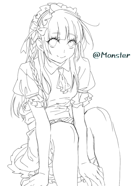 フリー線画⑳ふわひら少女