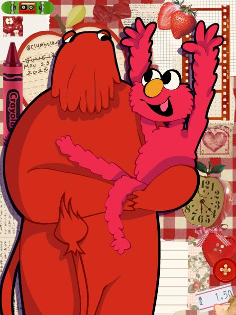 Red guy and Elmo…. I call it red guys