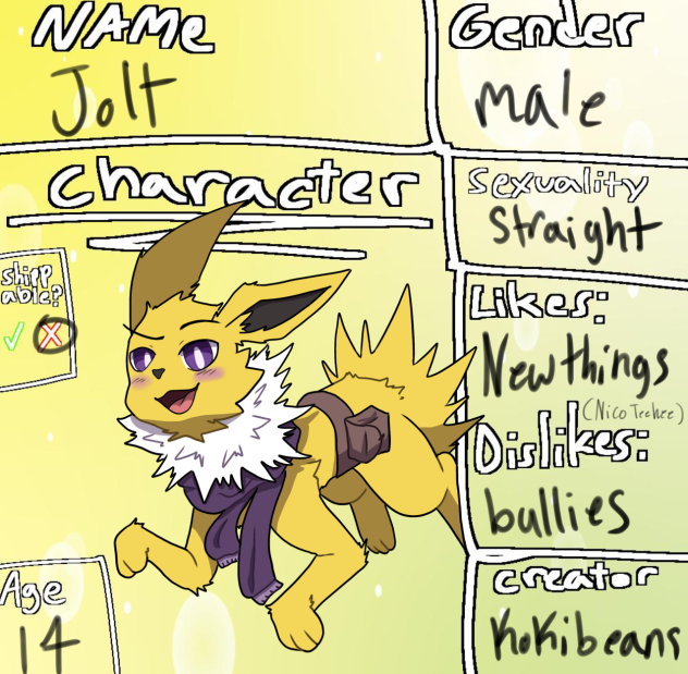 My second eeveelution OC! Jolt!