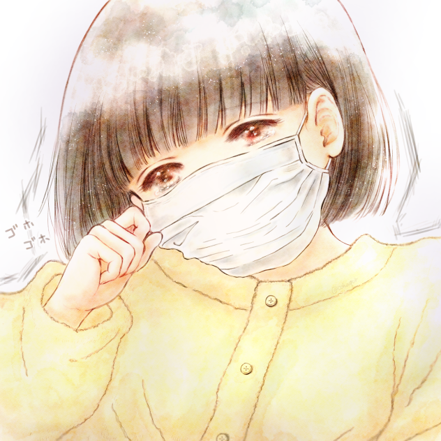 風邪で咳き込みすぎて涙目になってる女の子。