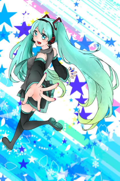 ミクさん線画02  塗らせていただきました2