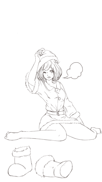 仕事終わりのサンタさん 線画 練習