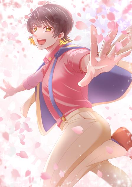 桜舞う中ではしゃぐ君