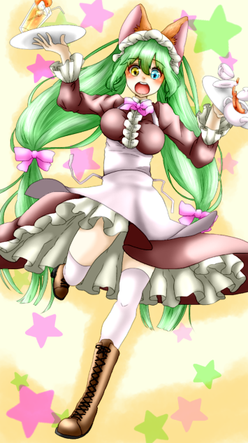 【線画】猫みみメイド【拝借】