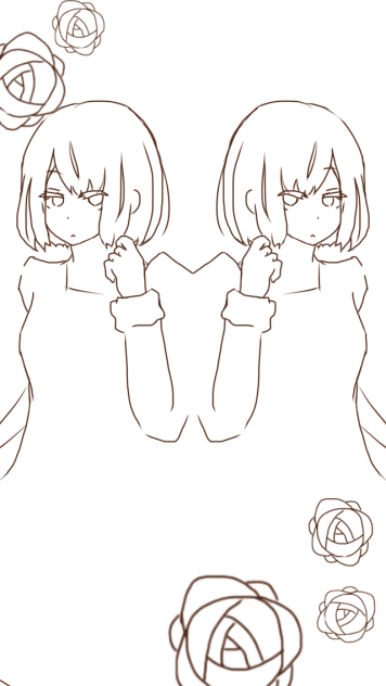 線画 鏡女子 女の子