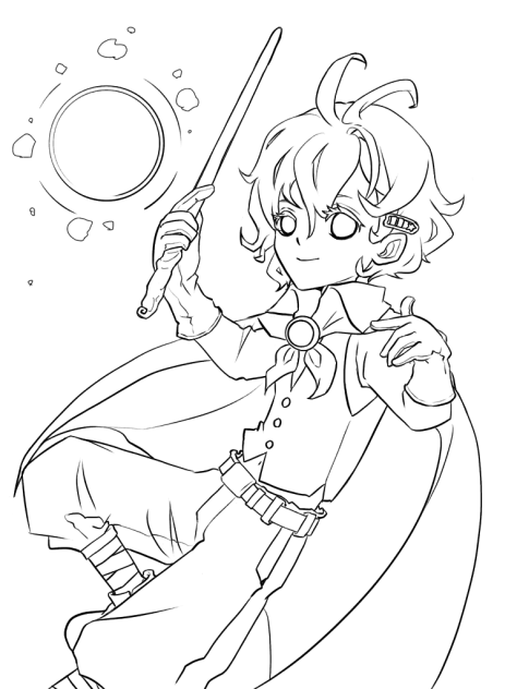 週末の落書き27 線画 魔法練習中