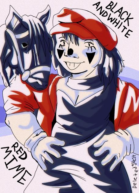 red mime and black and white