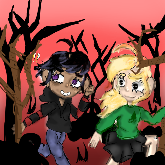 Two kids running thru the forest - ibisPaint