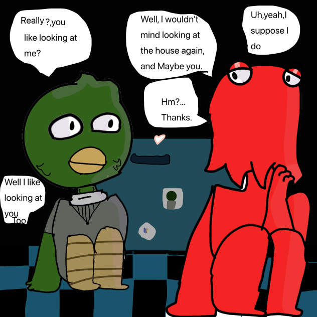 Red guy and duck gay moment