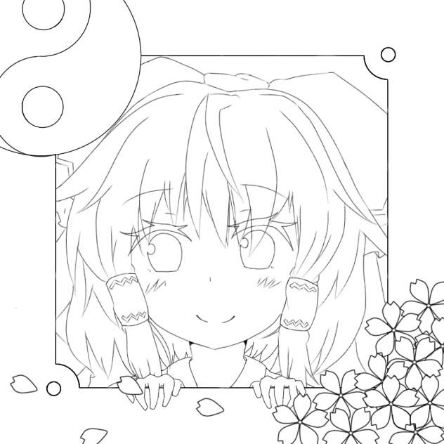 東方 霊夢さん 塗り絵用