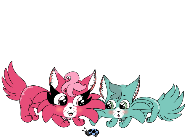 Pink And Teal Curious Kitten And The Blu