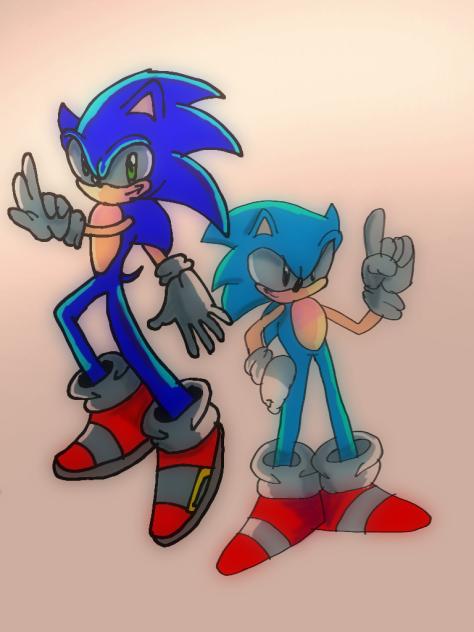 Sonic clássico e Sonic moderno