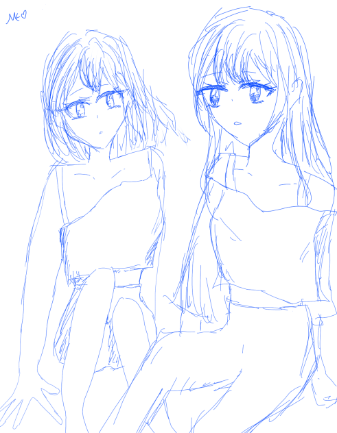 ぼーっとしてる女の子達(ラフ)