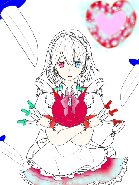 十六夜咲夜ぬりえ(フリー線画)赤色