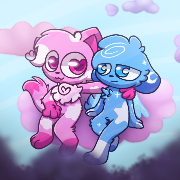 Fluffed & puppers (kittydog) fanart