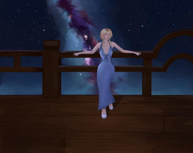 Lumine in a pretty dresss