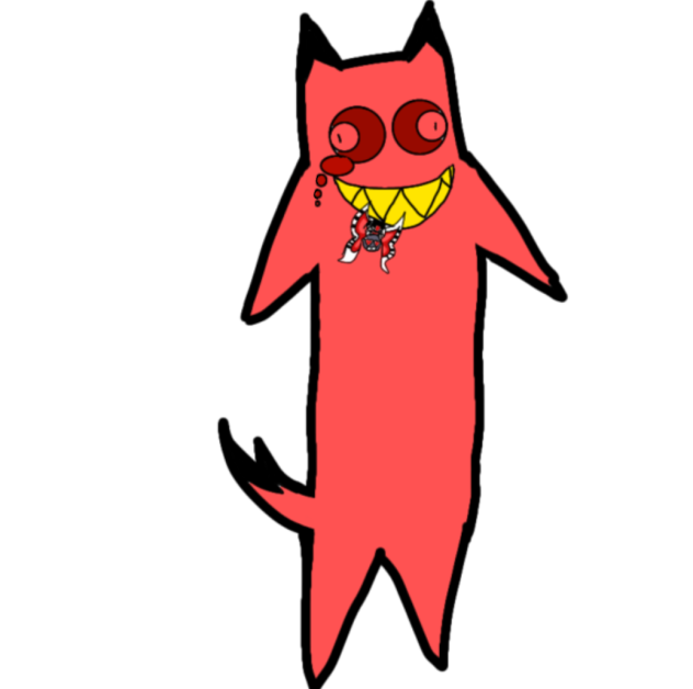 cursed cat alastor eating tiny valentino