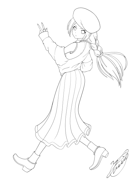 Autumn sunshine girl（線画）