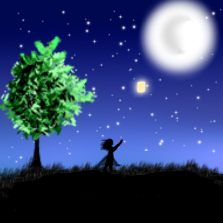 Floating lamp in night sky