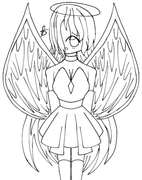 Beautiful Angel with long hair Lineart