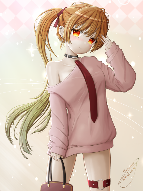 スウェットワンピで敬礼