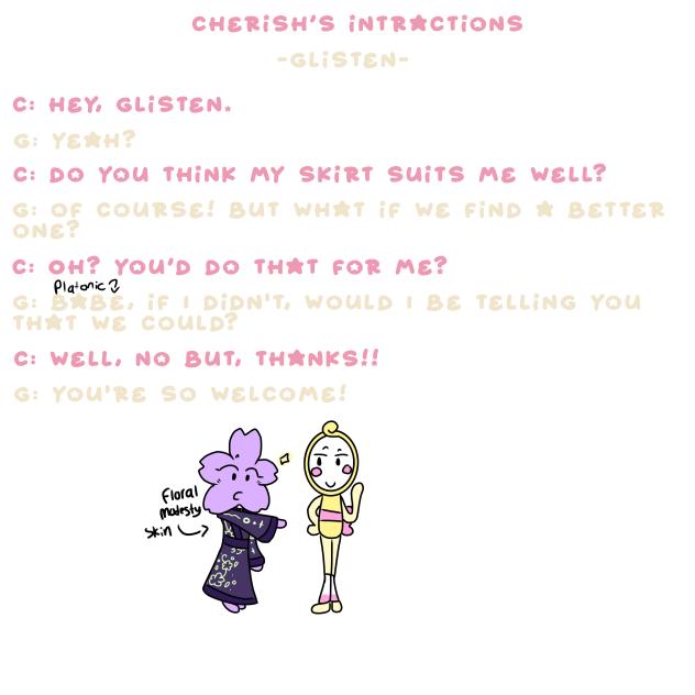 Cherish’s interactions (Glisten)
