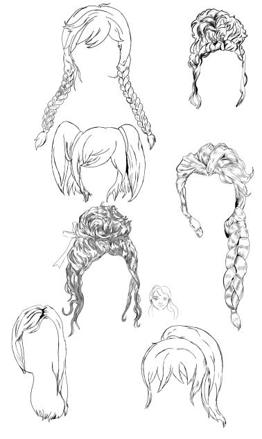 Female hair braids ponytails buns etc