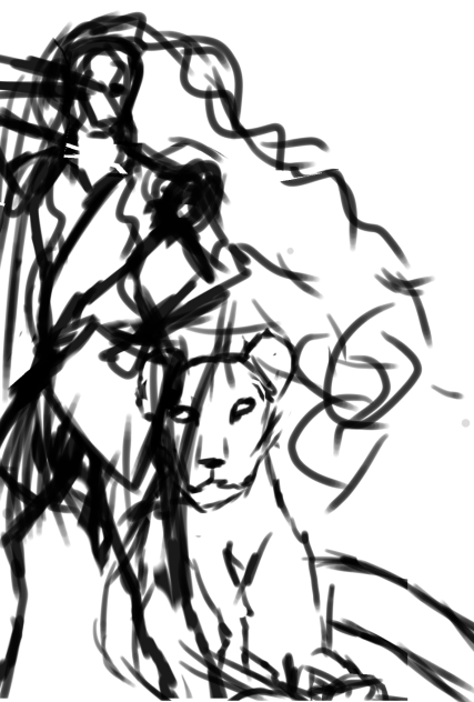 Girl and lion doodle