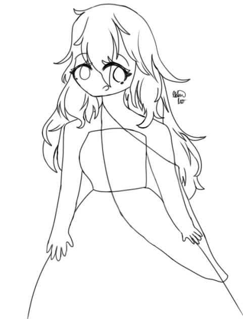 A Girl with a Huge Dress Lineart