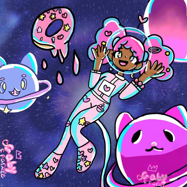 cute donut space, girl digital art