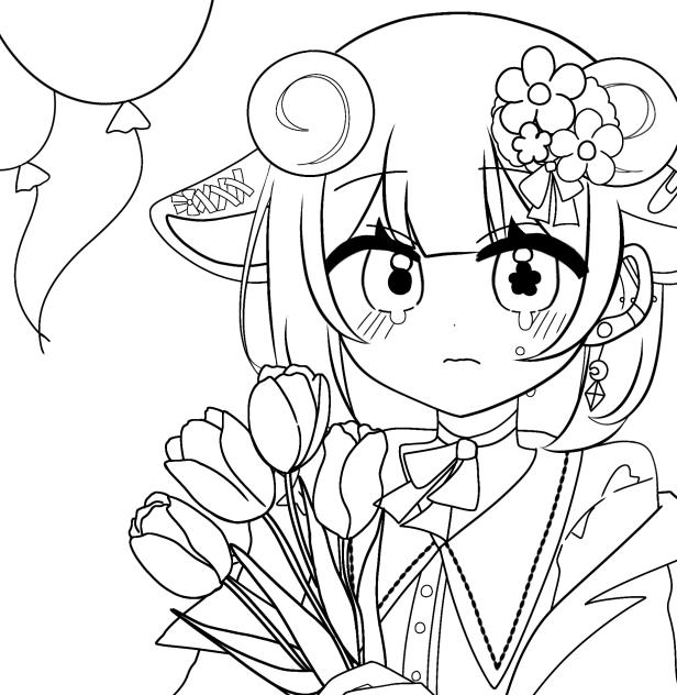 花と羊…線画