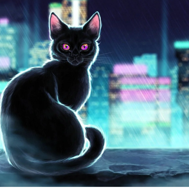 Black sad cat in the city 🌆 - ibisPaint