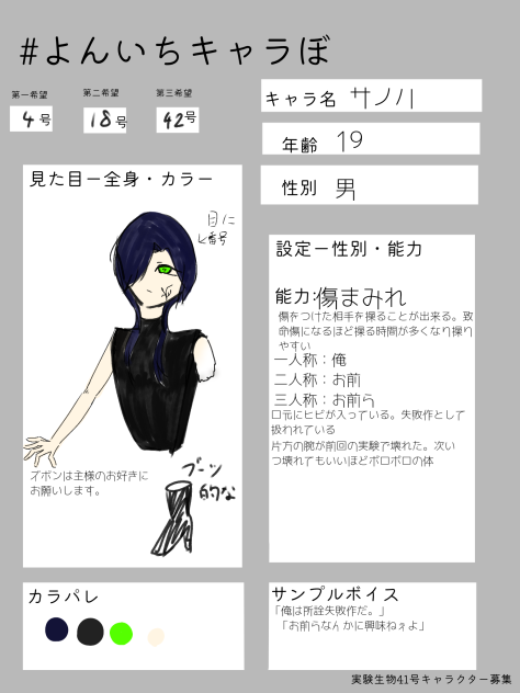キャラ募集参加失礼します。
