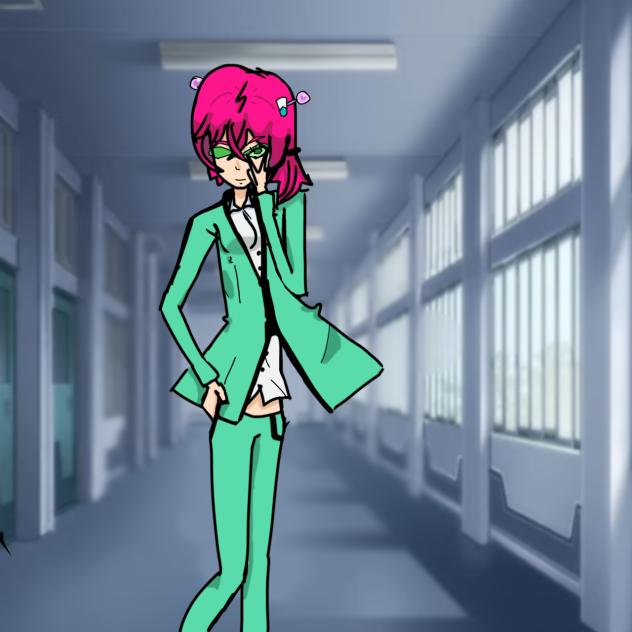 girl saiki but with hot pink hair