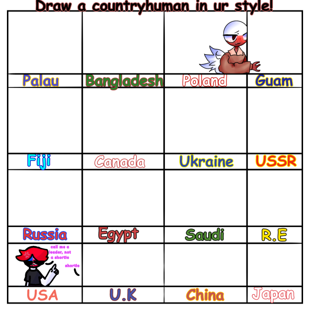 draw a countryhuman in ur style!