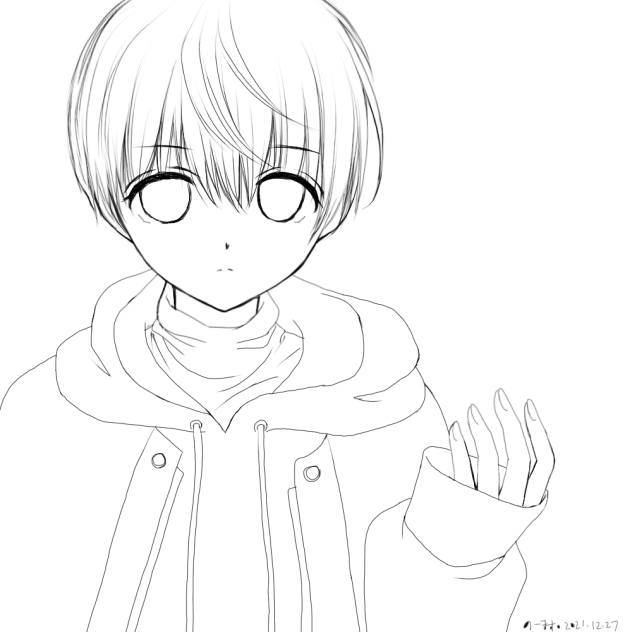 冬の少年　塗り絵（line art）