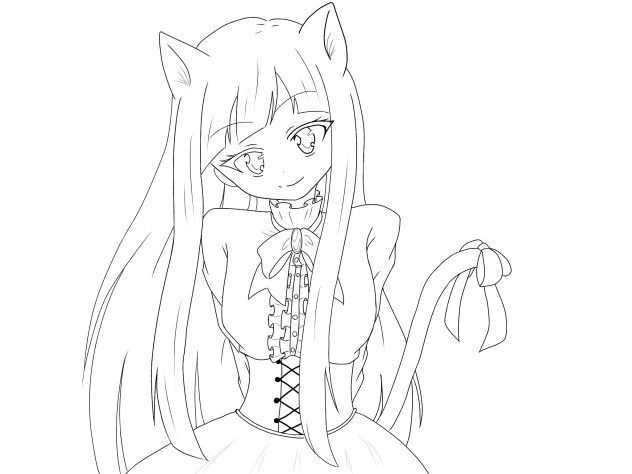 【線画】猫耳女子