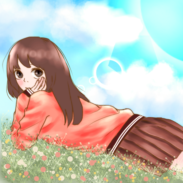 野原に女の子。