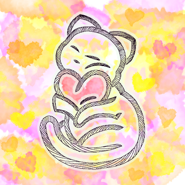 Cat hugging a heart