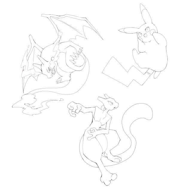 塗り絵　ピカ・リザ・ミュウツー