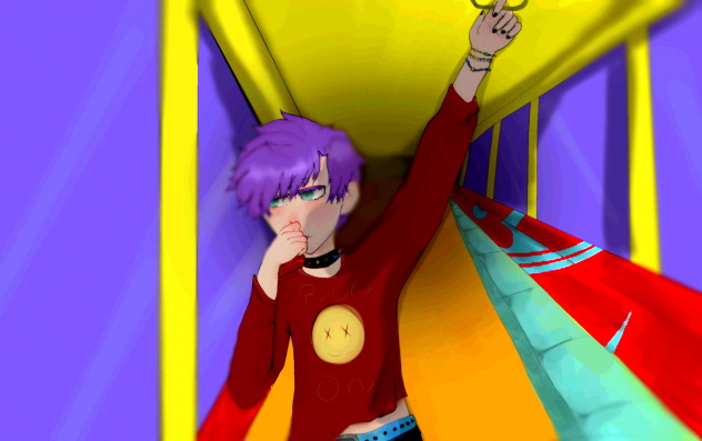 バスの中で一人で。