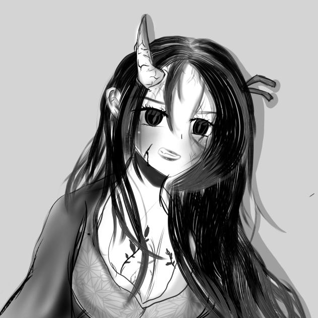 nezuko black an whit drawing