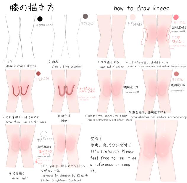 膝の描き方　how to draw knees
